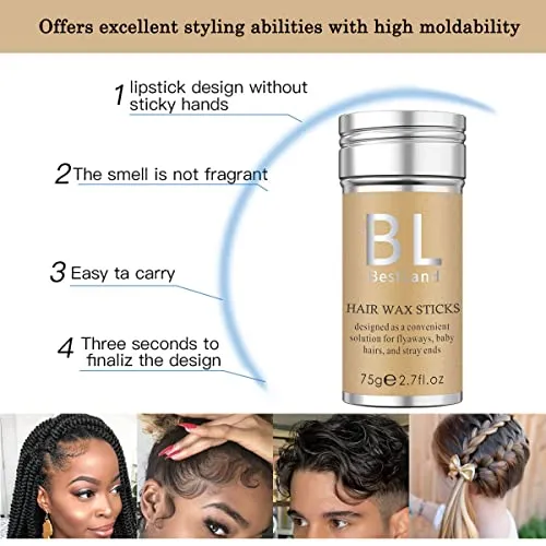 BestLand Hair Wax Stick, Flyaways Hair Stick Non-greasy Styling Wax Stick for Hair Edge Control Hair Finishing Slick Wax Stick Flyaways Edge Frizz Baby Hairs (2.7 Fl Oz (Pack of 1))