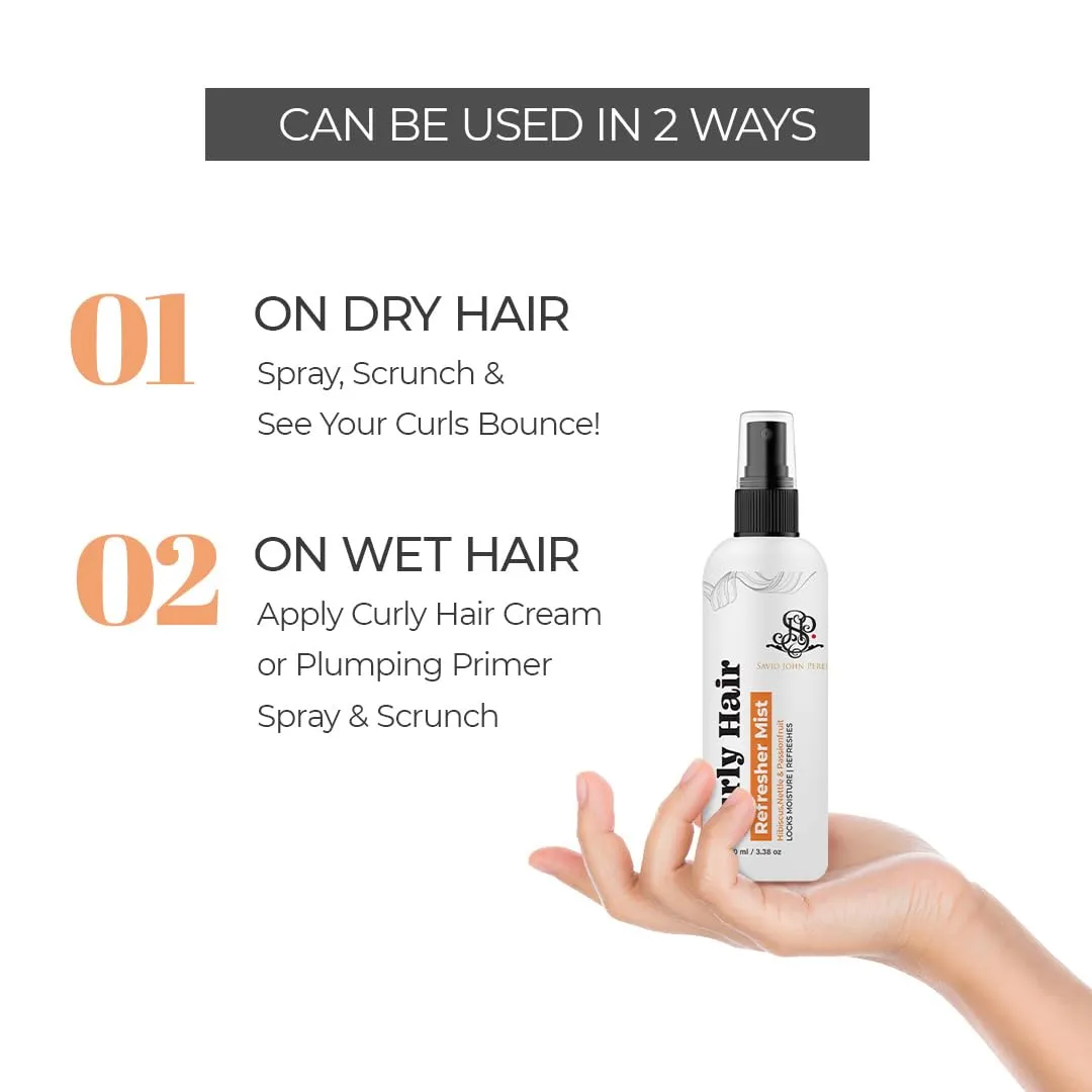 Curly Hair Refresher Mist | Curly hair products | Instantly Refreshes Curls | Adds Hydration | Hair care | Hair style tools | Minimizes Frizz By Savio John Pereira - 100 ml (Pack of 2)