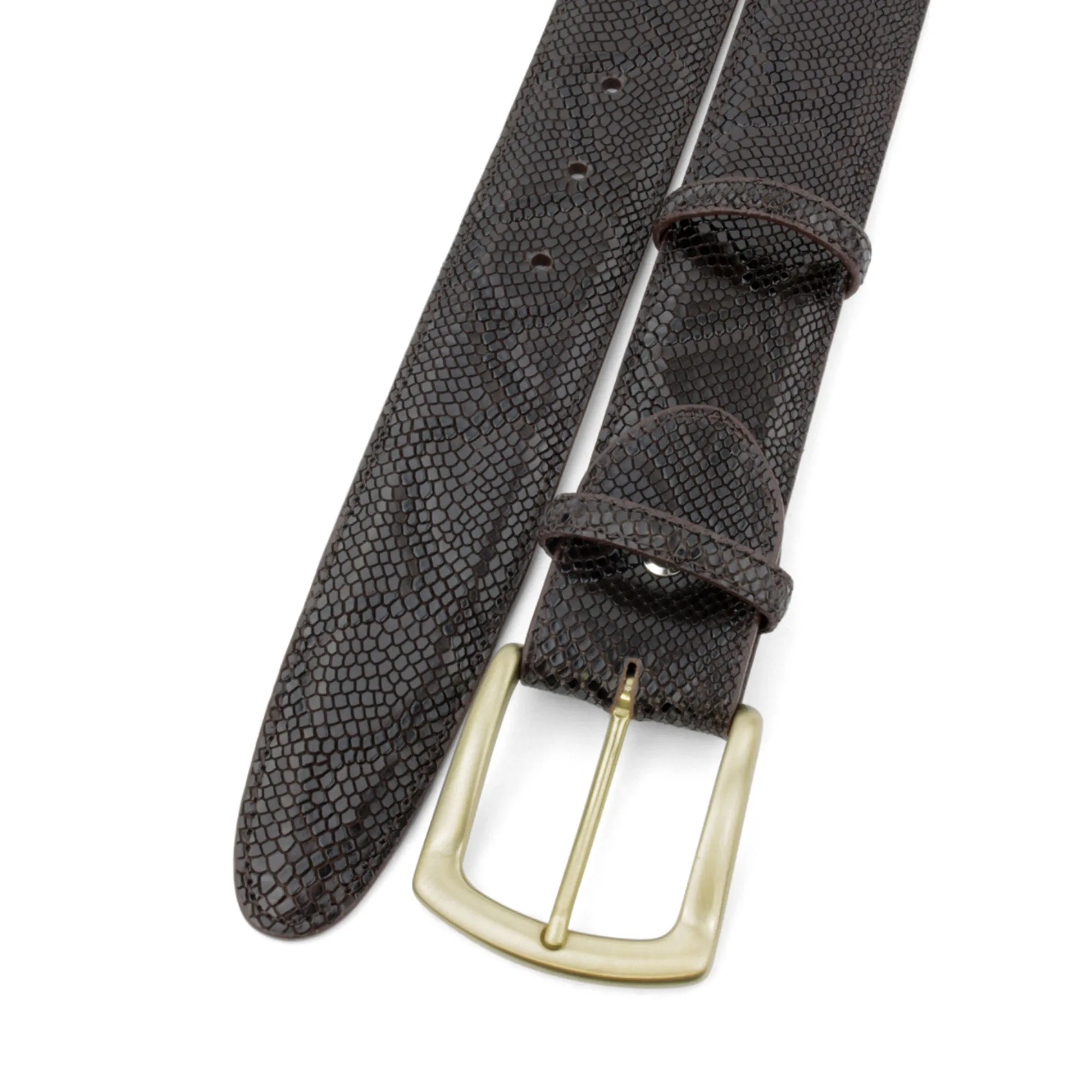 Deep Choc Mock Python Satin Gold Belt