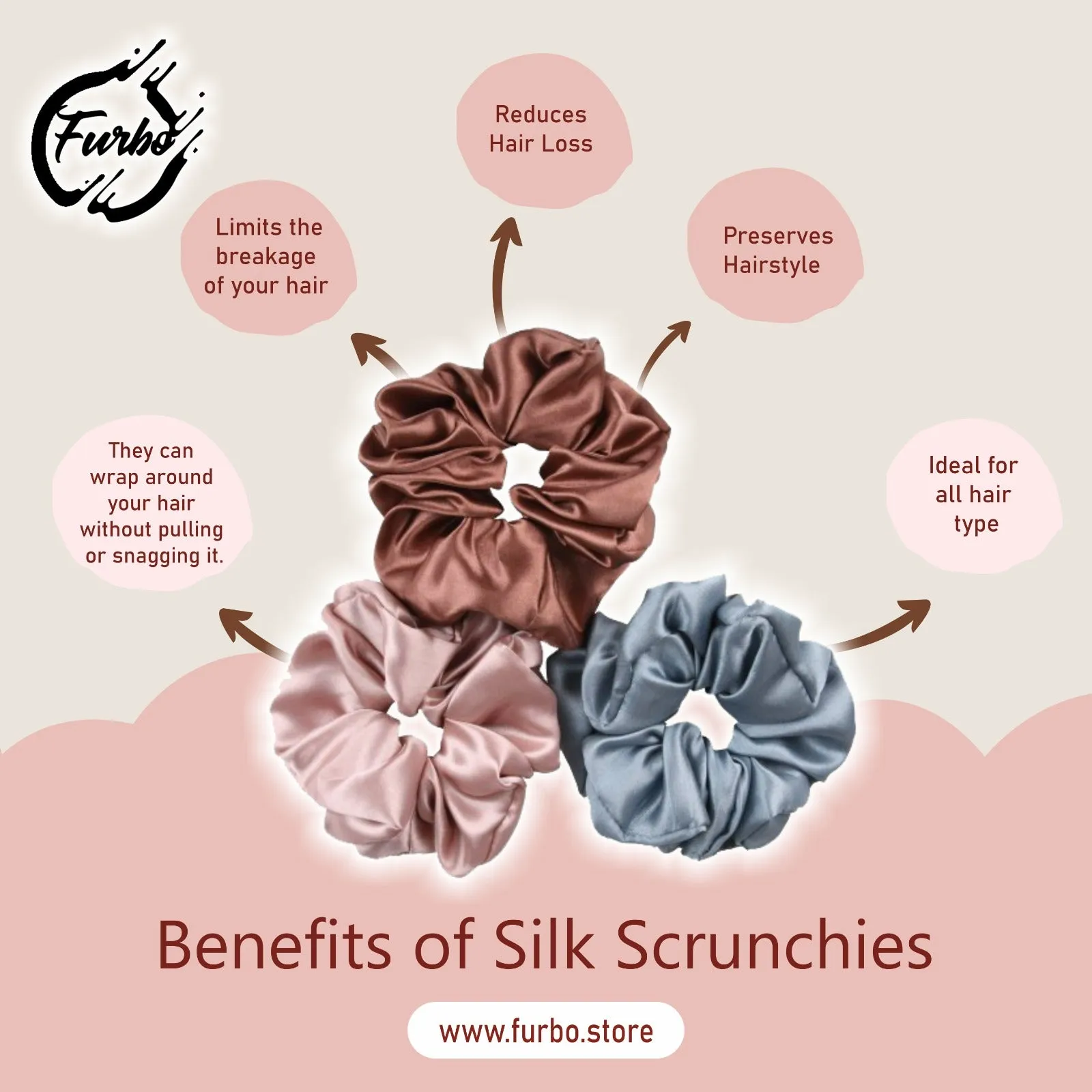Mulberry Silk Hair Scrunchies (Pack Of 5) (22 Momme, 6A Grade) (Assorted)