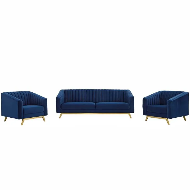 Valiant Vertical Channel Tufted Upholstered Performance Velvet 3 Piece Set